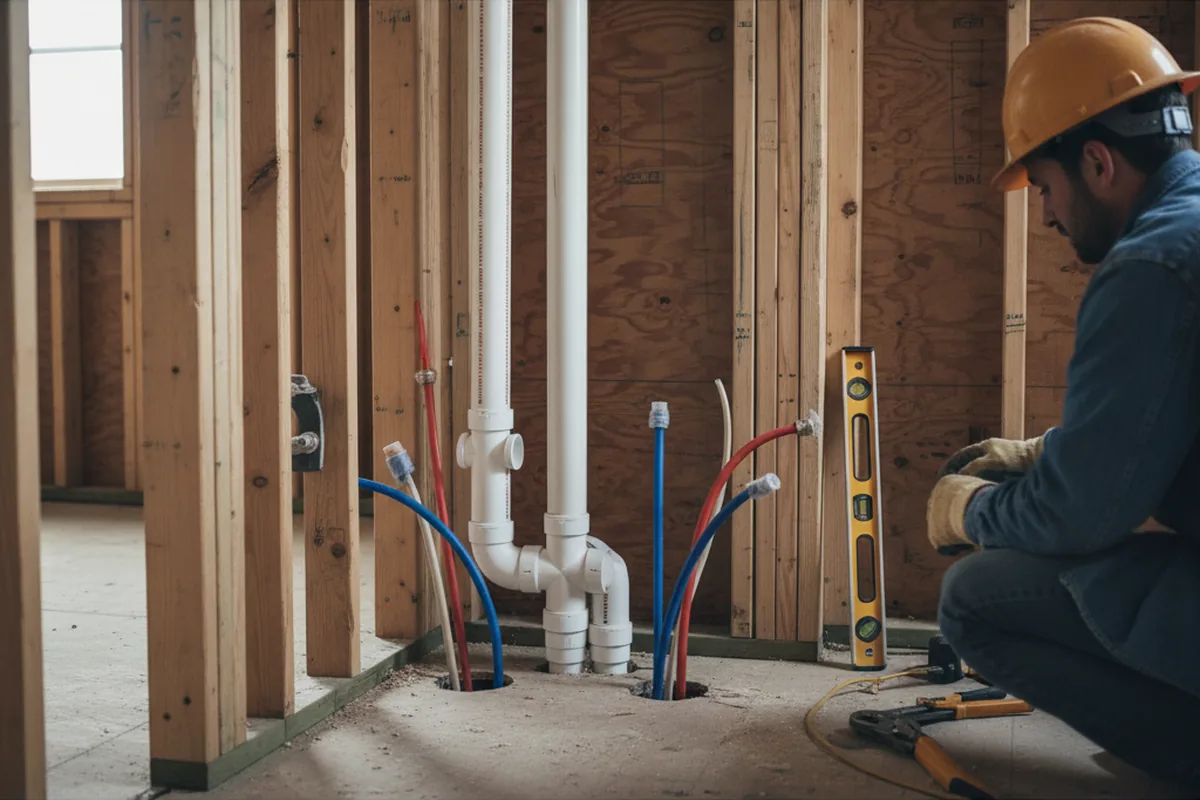 Drain and supply rough-in during Leak Detection in Barnstead